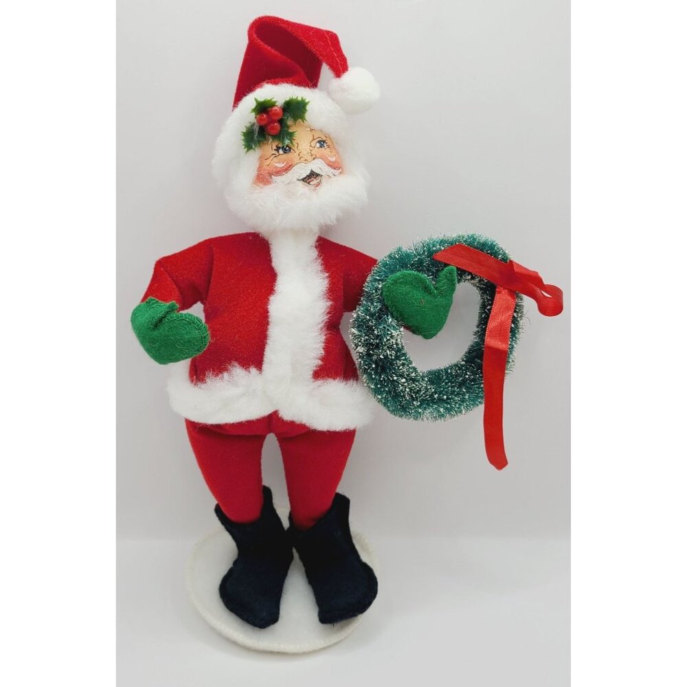 Annalee Santa Claus Mobilitee Figurine W/ Wreath 1990's Christmas Decor Vintage